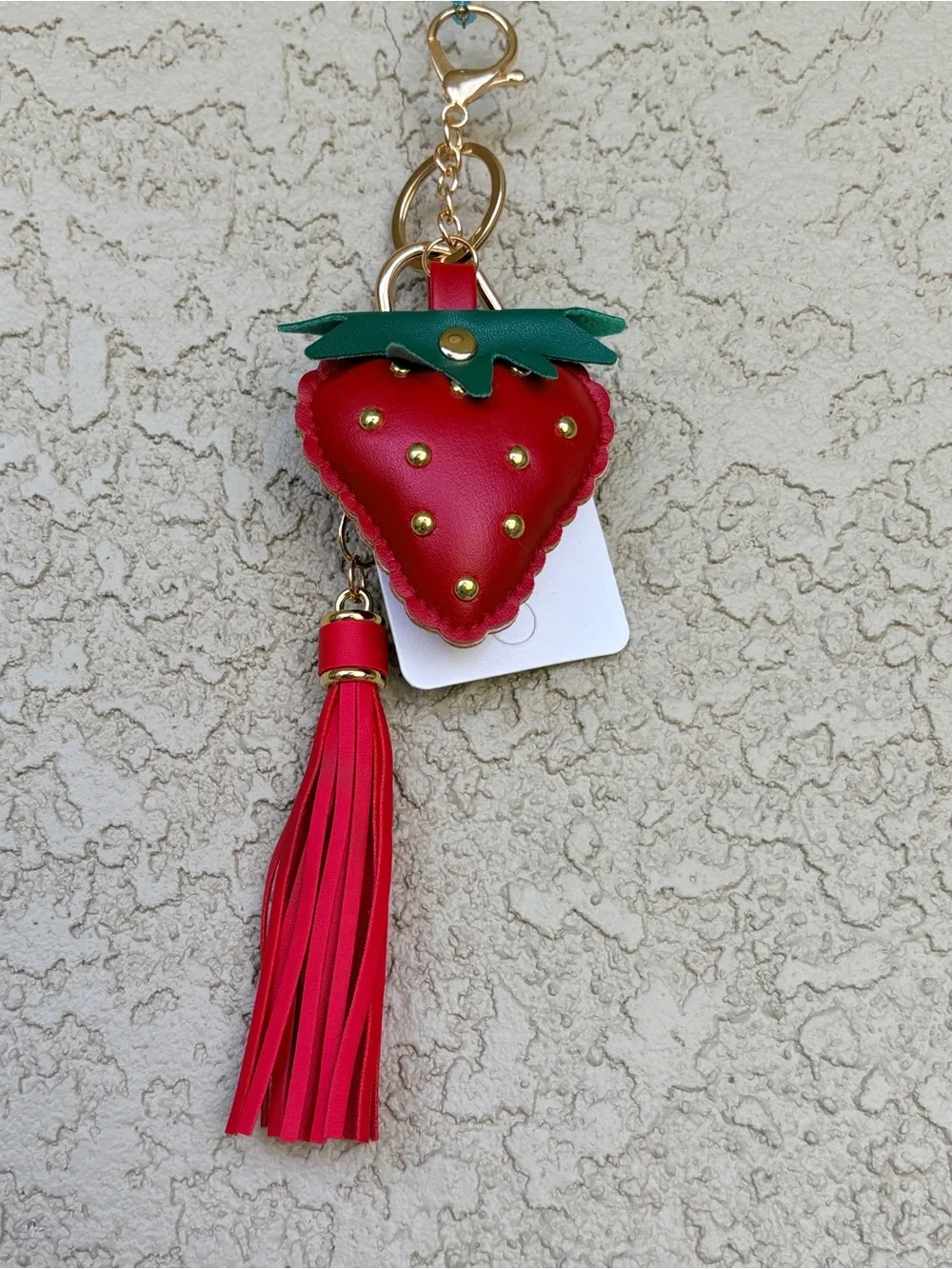 Studded Strawberry Tassel Keychain - Red & Green